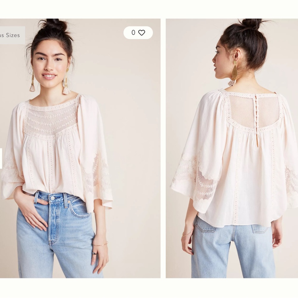 NWT Anthropologie Valentia Peasant Blouse Pink/Rose‎ Womens 12 - Picture 2 of 7